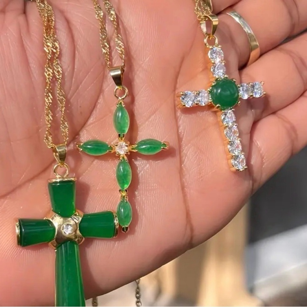 Jade Cross Pendant Necklace 18inch - Picture 6 of 8